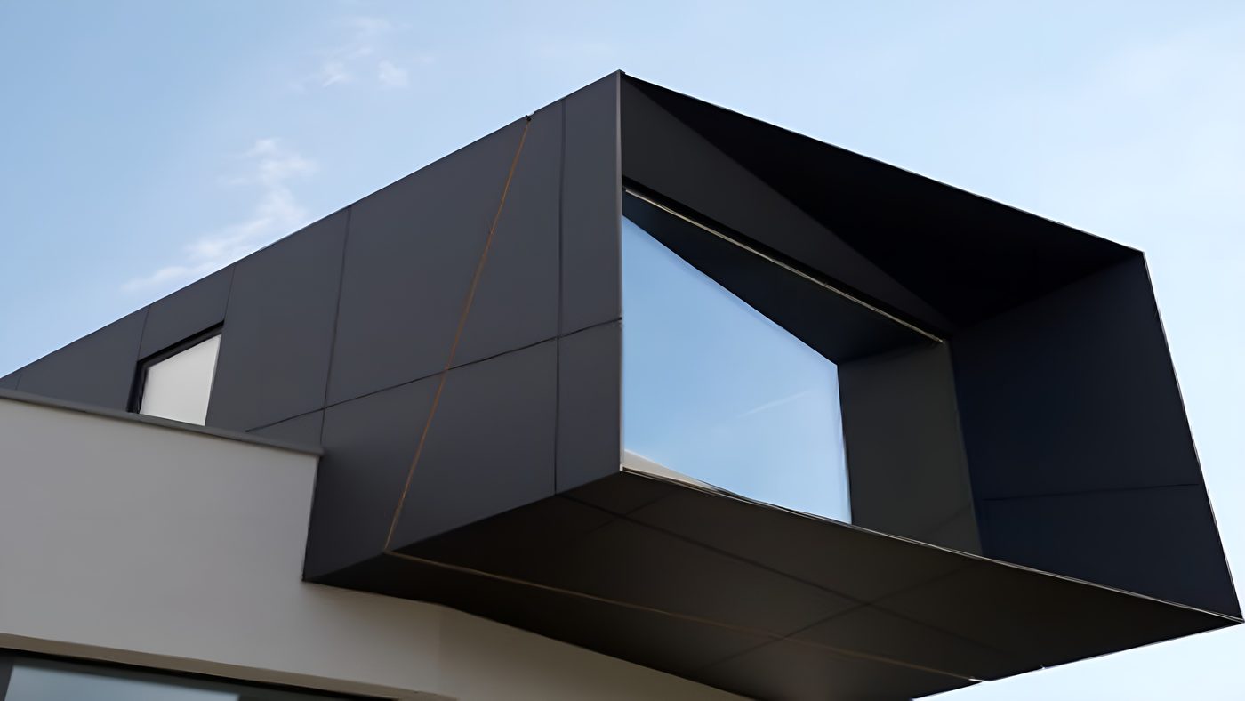 Trespa HPL panel cladding to a cantilevered architectural feature
